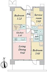 JR中央線 武蔵境駅 徒歩4分の賃貸マンション 6階2SLDKの間取り