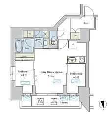 つくばエクスプレス 浅草駅 徒歩1分の賃貸マンション 7階2LDKの間取り