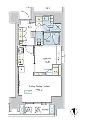 つくばエクスプレス 浅草駅 徒歩1分の賃貸マンション 12階1LDKの間取り
