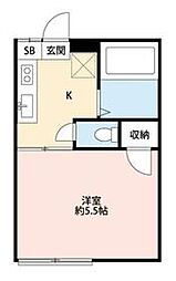 JR常磐線 松戸駅 徒歩18分の賃貸アパート 1階1Kの間取り