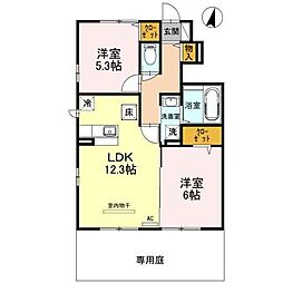 ファヴォーレIIIIII　II 1階2LDKの間取り