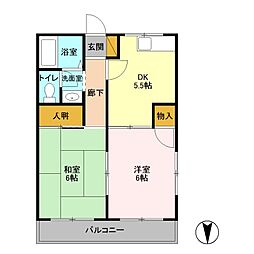 JR武蔵野線 吉川駅 徒歩8分の賃貸アパート 2階2DKの間取り