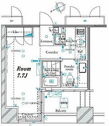 JR山手線 浜松町駅 徒歩7分の賃貸マンション 7階1Kの間取り