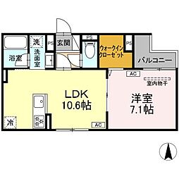 セレスティア大谷田III 3階1LDKの間取り