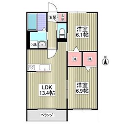 都電荒川線 小台駅 徒歩17分の賃貸アパート 1階2LDKの間取り