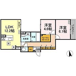 東武伊勢崎線 竹ノ塚駅 徒歩9分の賃貸アパート 1階2LDKの間取り