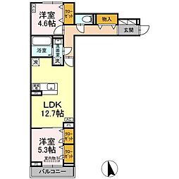 東武伊勢崎線 竹ノ塚駅 徒歩9分の賃貸アパート 2階2LDKの間取り
