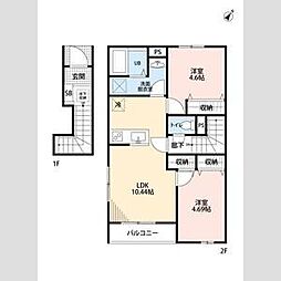東武野田線 南桜井駅 徒歩15分の賃貸アパート 2階2LDKの間取り