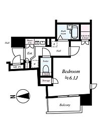 メインステージ日本橋箱崎II 2階1Kの間取り