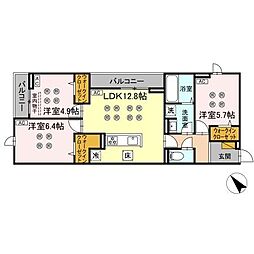 JR内房線 袖ケ浦駅 4.1kmの賃貸アパート 1階3LDKの間取り