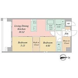 京福電気鉄道北野線 北野白梅町駅 徒歩12分の賃貸マンション 5階2LDKの間取り