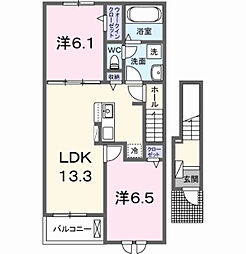 名鉄河和線 南加木屋駅 徒歩14分の賃貸アパート 2階2LDKの間取り