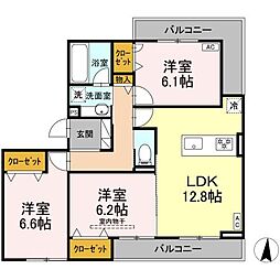 JR東海道本線 西岐阜駅 徒歩15分の賃貸アパート 3階3LDKの間取り