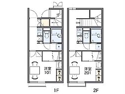 レオパレスたんぽぽハイツ 202 2階1Kの間取り
