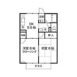 西武新宿線 狭山市駅 徒歩14分の賃貸アパート 1階2DKの間取り