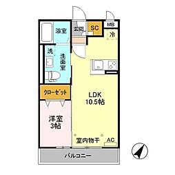 Ｂｉｚ ＳＴＡＹ 古河 3階1LDKの間取り