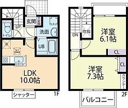 東武日光線 南栗橋駅 5.2kmの賃貸アパート 1階2LDKの間取り