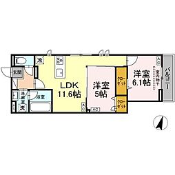 日暮里舎人ライナー 高野駅 徒歩8分の賃貸アパート 2階2LDKの間取り