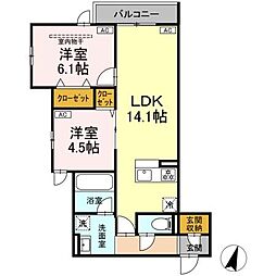 日暮里舎人ライナー 高野駅 徒歩8分の賃貸アパート 3階2LDKの間取り