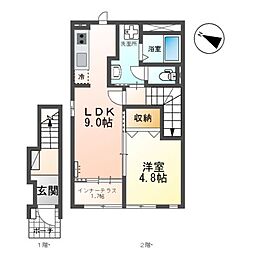 JR飯田線 下地駅 徒歩26分の賃貸アパート 2階1LDKの間取り