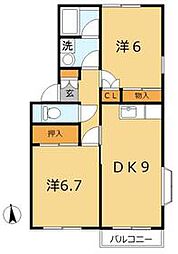東京メトロ東西線 妙典駅 徒歩14分の賃貸アパート 2階2DKの間取り