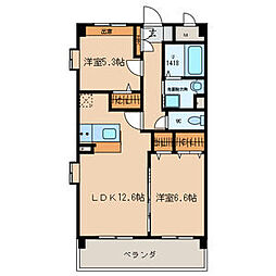 西鉄天神大牟田線 高宮駅 4.8kmの賃貸マンション 2階2LDKの間取り