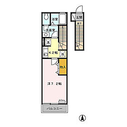 東京メトロ丸ノ内線 新中野駅 徒歩7分の賃貸アパート 2階1Kの間取り