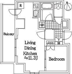 スカイグランデ汐留 12階1LDKの間取り