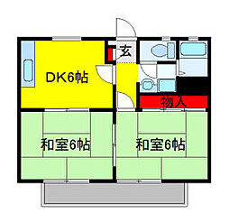 京成松戸線 初富駅 徒歩4分の賃貸アパート 2階2DKの間取り