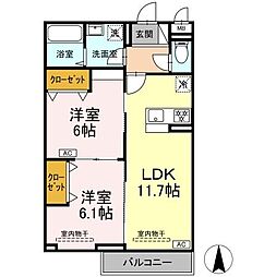 JR東海道本線 辻堂駅 徒歩16分の賃貸アパート 3階2LDKの間取り