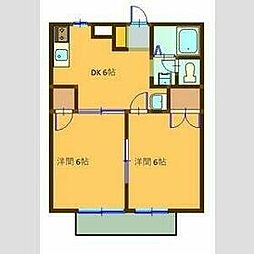 JR東海道本線 荒尾駅 徒歩19分の賃貸アパート 1階2DKの間取り
