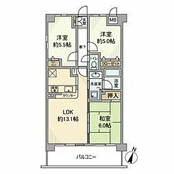 東武伊勢崎線 草加駅 徒歩17分の賃貸マンション 5階3LDKの間取り