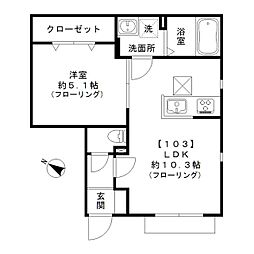 西武池袋線 江古田駅 徒歩5分の賃貸アパート 1階1LDKの間取り