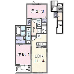 ルミナス 2階2LDKの間取り