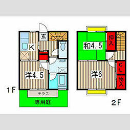 JR総武本線 稲毛駅 バス10分 五反田下車 徒歩2分の賃貸テラスハウス 1階3Kの間取り