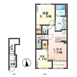 ハレレア 2LDKの間取図画像