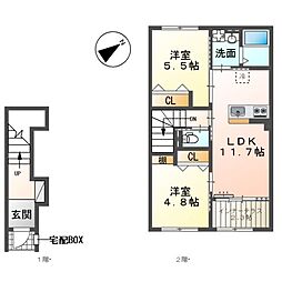 川口市大字道合字久保前 アパート新築工事 2LDKの間取図画像