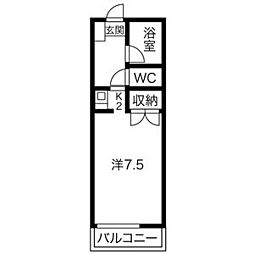 むぎくら上戸祭ハイツ 1Kの間取図画像