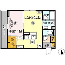 D-Invest東原B B 1LDKの間取図画像