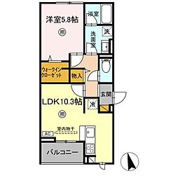 D-Invest東原B B 1LDKの間取図画像