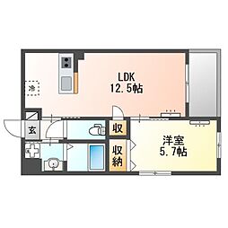 (仮)立川市一番町4丁目新築マンション 1LDKの間取図画像