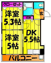 エクセレント盛 4階2DKの間取り