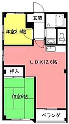 ハイツアップル 3階2LDKの間取り