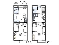 JR高崎線 高崎駅 バス11分 中井町1丁目下車 徒歩5分の賃貸アパート 2階1Kの間取り