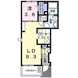 ルピナス・リバーA 1LDKの間取図画像