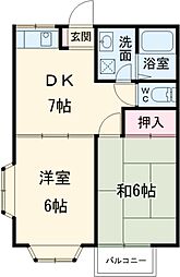 JR中央線 三鷹駅 バス16分 深大寺小前下車 徒歩1分の賃貸アパート 2階2DKの間取り