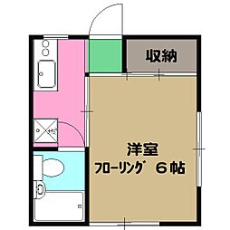 スコラハウス前原 2階1Kの間取り