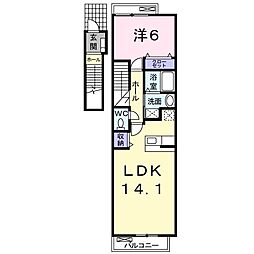 豊橋鉄道渥美線 高師駅 徒歩13分の賃貸アパート 2階1LDKの間取り