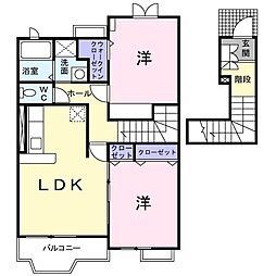 ベルナティオI 2階2LDKの間取り