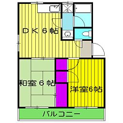 コーポ・ポシェット6 2階2DKの間取り